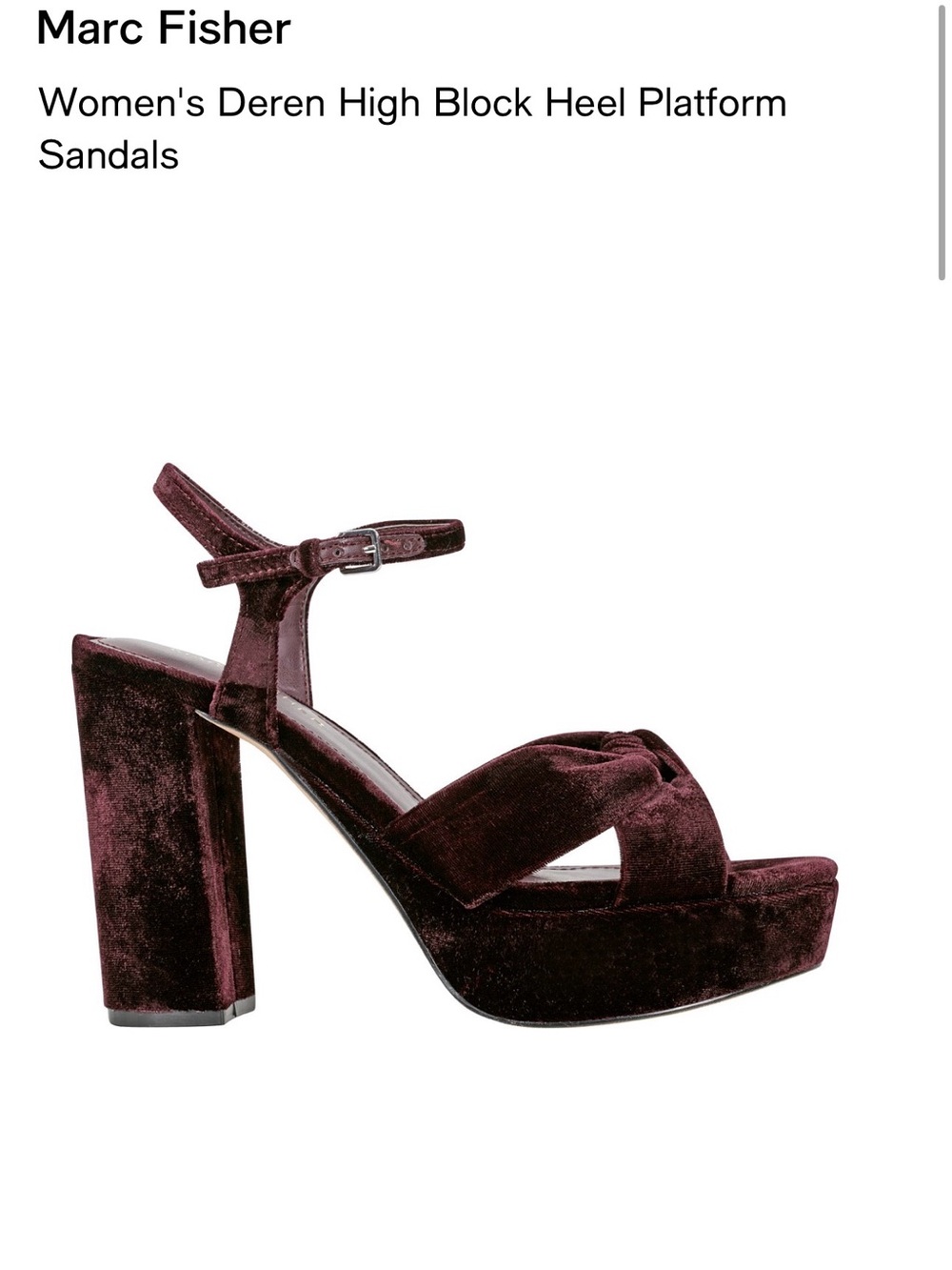 Marc Fisher Deren Velvet Platform Sandals in Burgundy